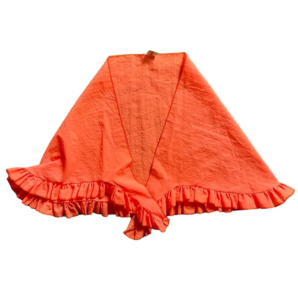 Zeza Sartos Fluorescent Orange Ruffle Swim Suit Skirt Cover Up